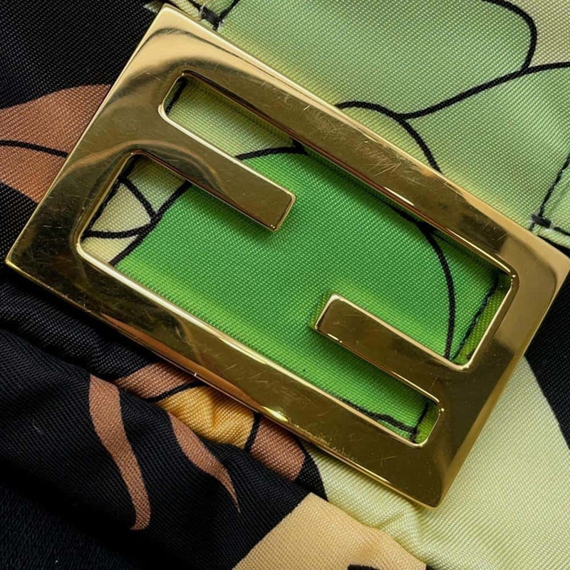 Fendi Baguette Green Multi-Color Nylon Shoulder Bag Sling Bag (Pre-Owned)