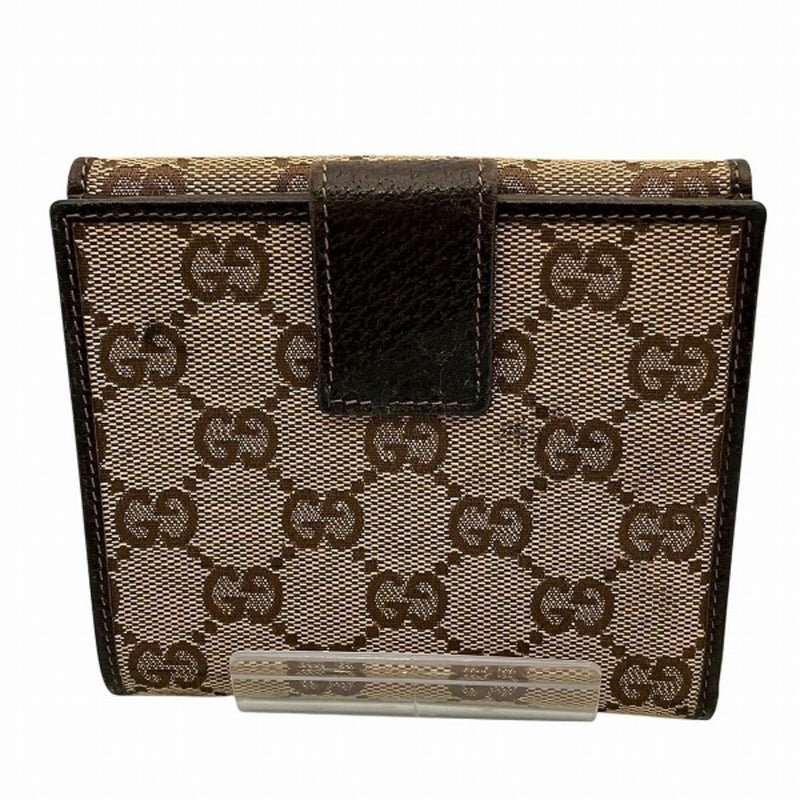 Gucci Beige Brown Canvas Leather Wallet (Tri-Fold) (Pre-Owned)