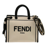 Fendi Beige Black Canvas Shoulder Bag (Pre-Owned)