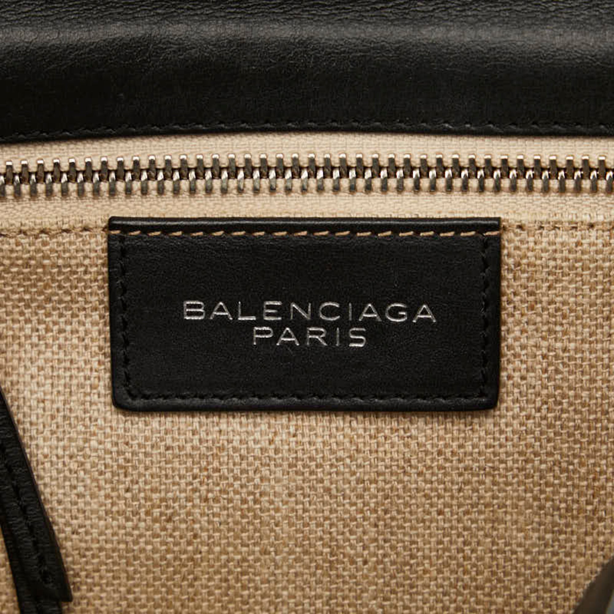 Balenciaga Beige Black Leather Canvas Shoulder Bag (Pre-Owned)