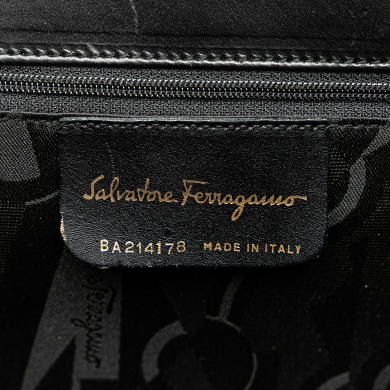 Salvatore Ferragamo Black Canvas Leather Handbag Shoulder Bag (Pre-Owned)