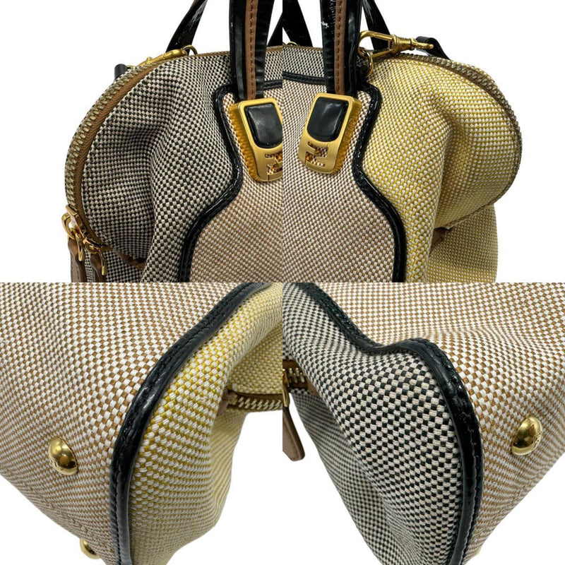 Fendi Black Brown Yellow Canvas Leather Handbag Shoulder Bag (Pre-Owned)