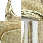 Fendi Beige White Canvas Leather Shoulder Bag (Pre-Owned)