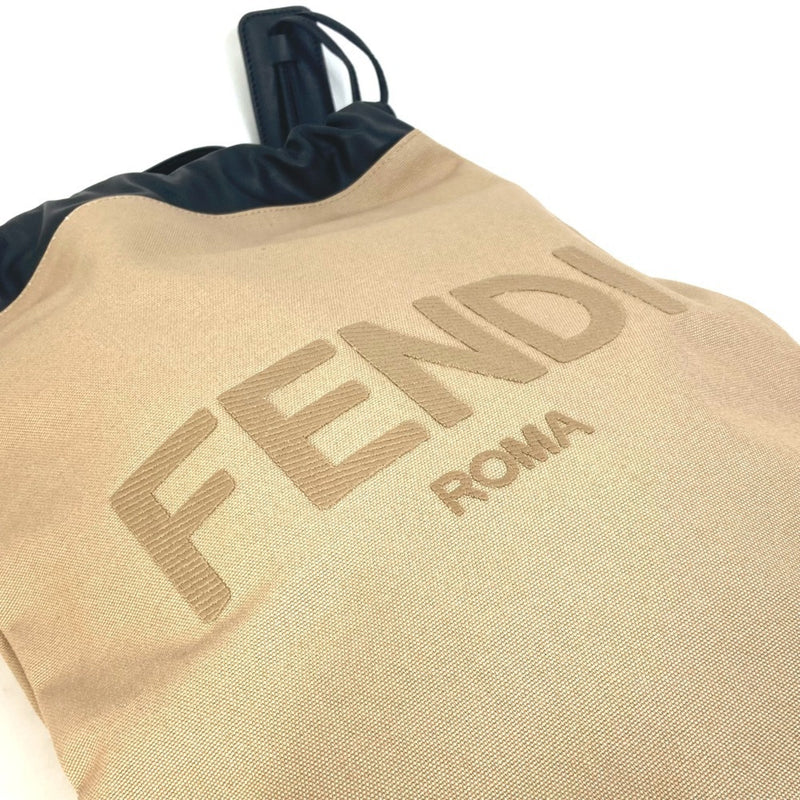 Fendi Beige Black Canvas Leather Backpack Handbag (Pre-Owned)