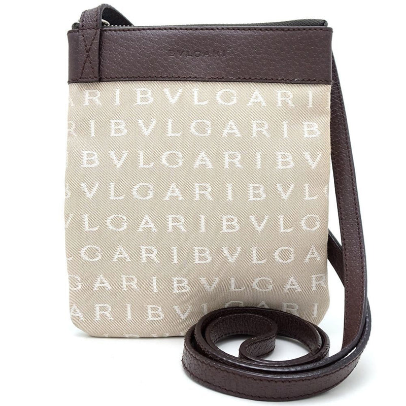 Bvlgari Beige Brown Canvas Leather Shoulder Bag (Pre-Owned)