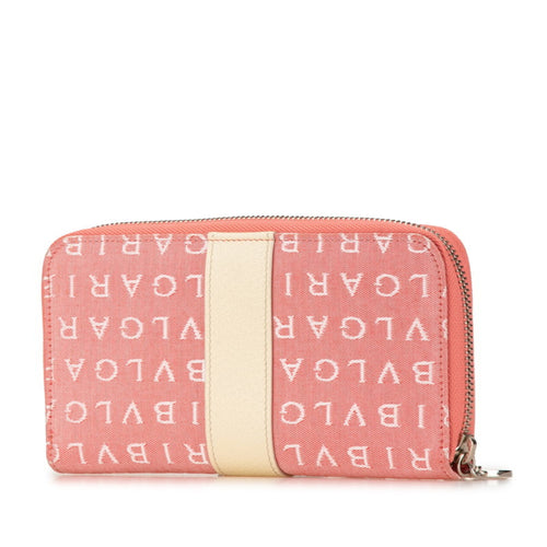 Bvlgari Logomania Pink White Canvas Leather Long Wallet (Bi-Fold) (Pre-Owned)