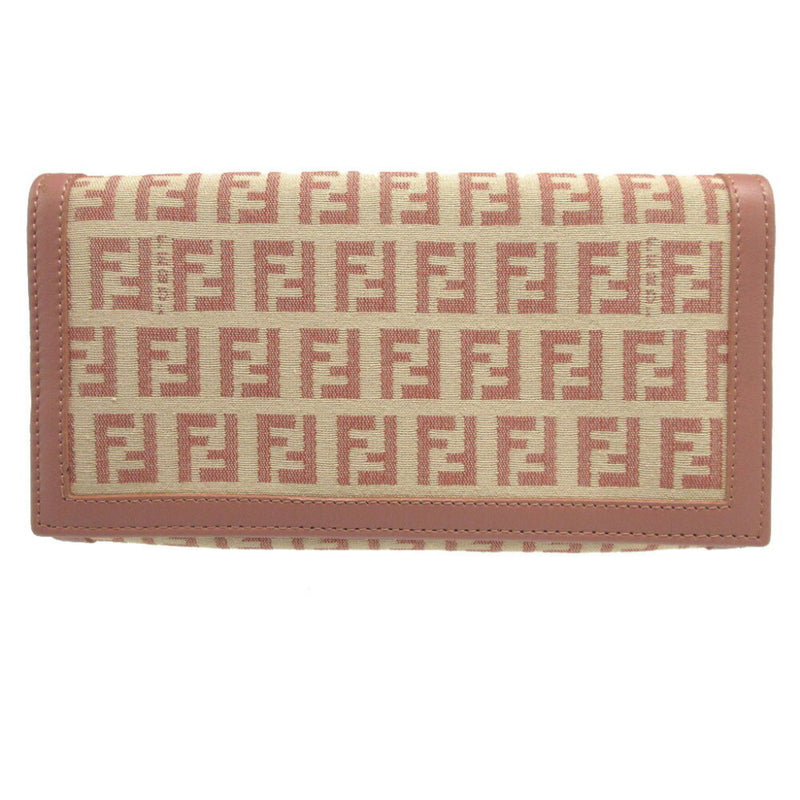 Fendi Beige Pink Canvas Leather Long Wallet (Bi-Fold) (Pre-Owned)