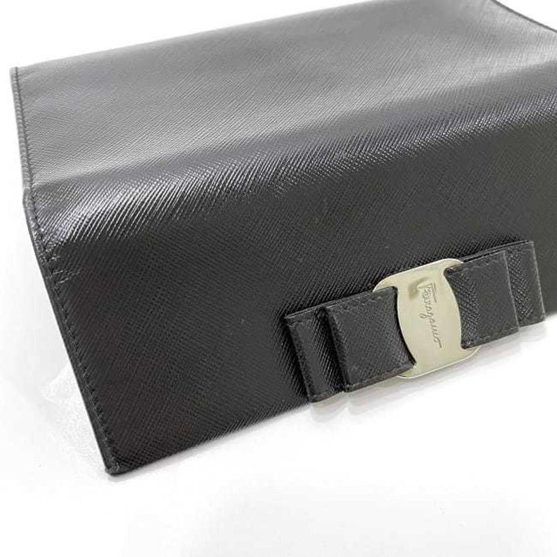 Salvatore Ferragamo Black Leather Long Wallet (Tri-Fold) (Pre-Owned)