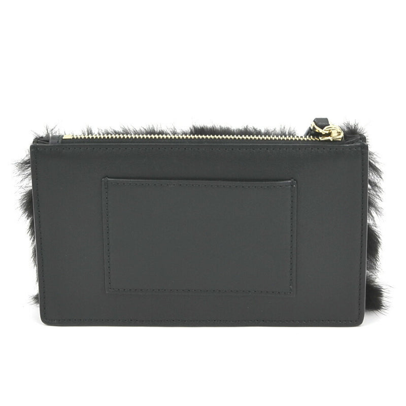 Valentino Garavani Black White Fur Leather Clutch Bag Pouch (Pre-Owned)