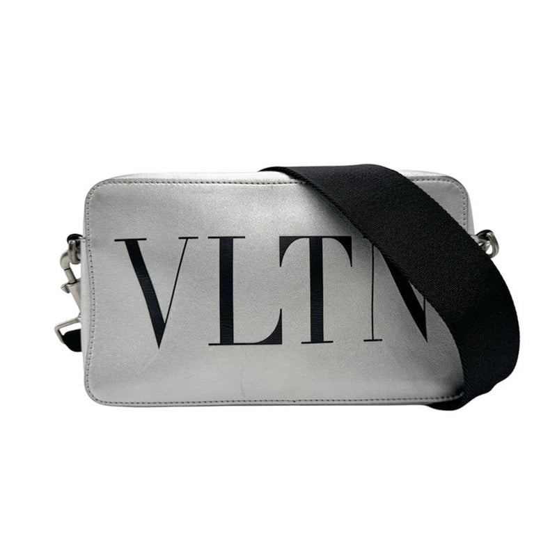 Valentino Garavani Black Silver Leather Canvas Shoulder Bag (Pre-Owned)