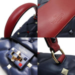 Valentino Garavani Dark Red Navy Off-White Leather Handbag Shoulder Bag (Pre-Owned)