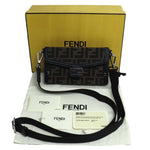 Fendi Baguette Brown Navy Canvas Leather Shoulder Bag (Pre-Owned)