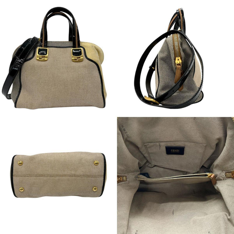 Fendi Black Brown Yellow Canvas Leather Handbag Shoulder Bag (Pre-Owned)