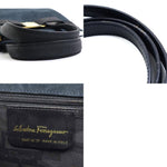 Salvatore Ferragamo Black Navy Suede Canvas Handbag Shoulder Bag (Pre-Owned)