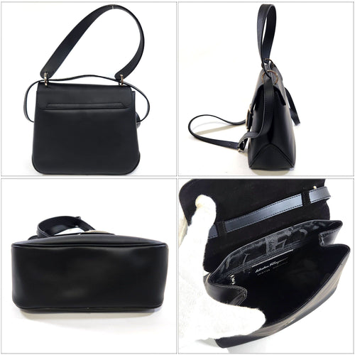 Salvatore Ferragamo Black Leather Handbag Shoulder Bag (Pre-Owned)