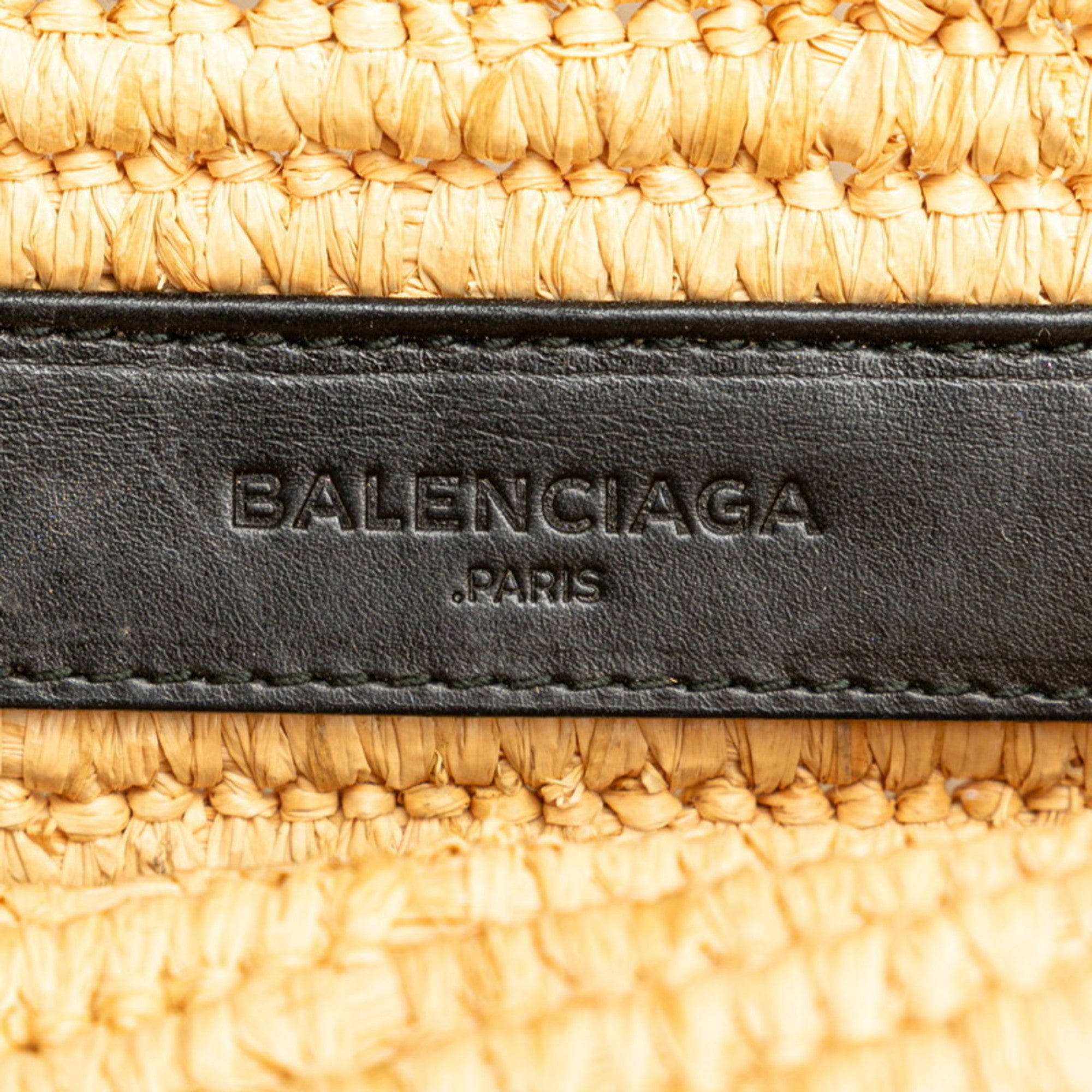 Balenciaga Beige Brown Raffia Leather Clutch Bag (Pre-Owned)