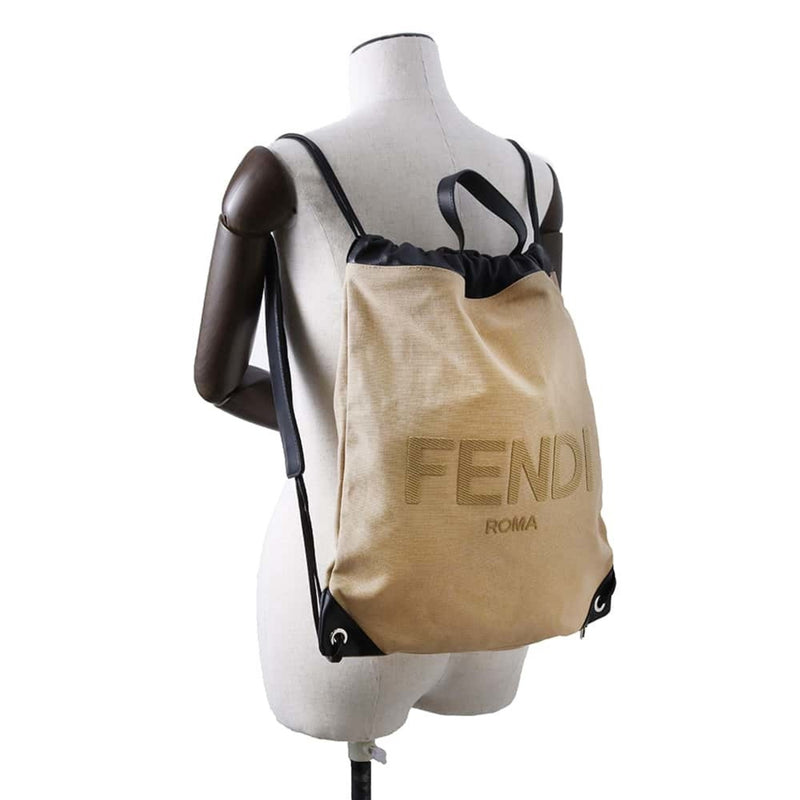 Fendi Beige Black Canvas Leather Backpack (Pre-Owned)