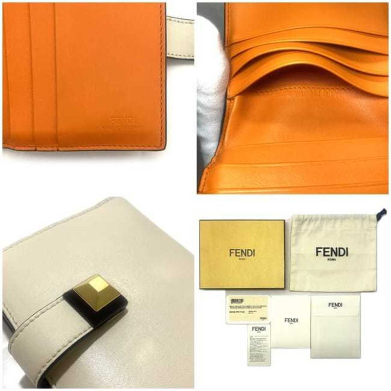 Fendi Beige Gold Orange Leather Wallet (Bi-Fold) (Pre-Owned)