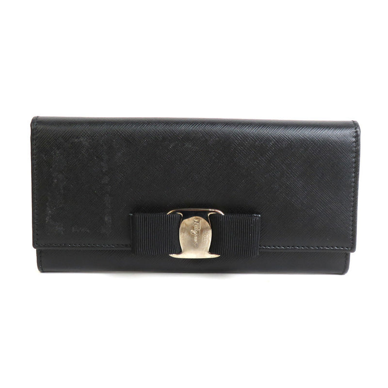 Salvatore Ferragamo Black Leather Metal Long Wallet (Bi-Fold) (Pre-Owned)