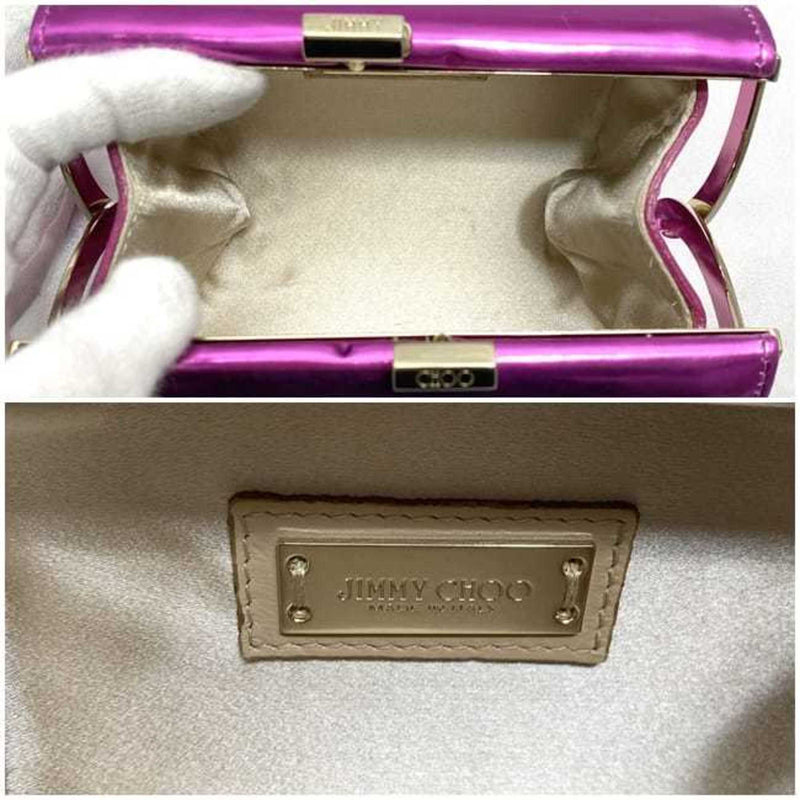 Jimmy Choo Metallic Pink Leather Clutch Bag Handbag (Pre-Owned)