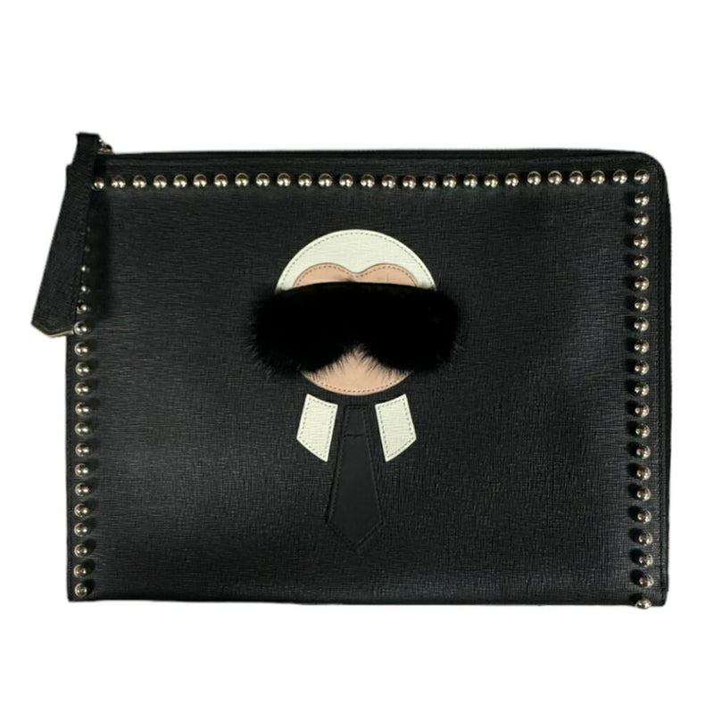 Fendi Black Leather Clutch Bag (Pre-Owned)