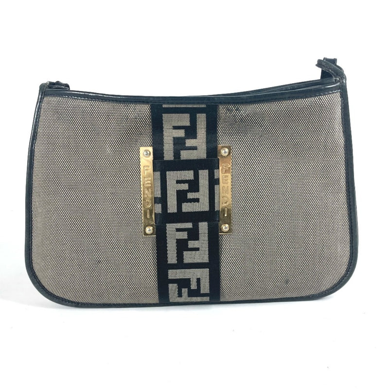 Fendi Black Gray Canvas Leather Shoulder Bag (Pre-Owned)