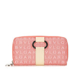 Bvlgari Logomania Pink White Canvas Leather Long Wallet (Bi-Fold) (Pre-Owned)