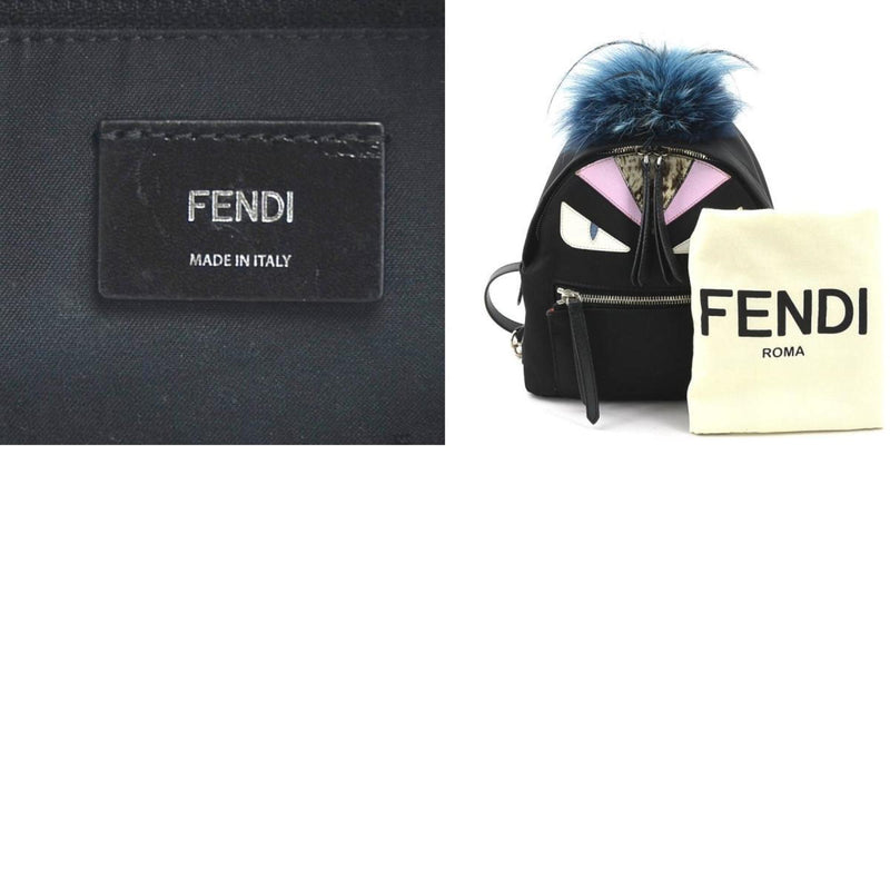 Fendi Black Blue Nylon Fur Backpack (Pre-Owned)