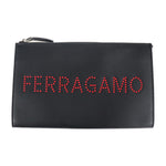 Salvatore Ferragamo Black Leather Clutch Bag Handbag (Pre-Owned)