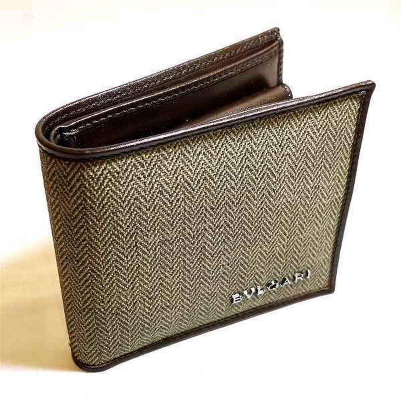 Bvlgari Dark Brown Navy Canvas Leather Wallet (Bi-Fold) (Pre-Owned)