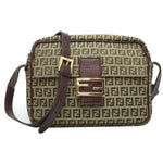 Fendi Beige Brown Canvas Leather Shoulder Bag (Pre-Owned)