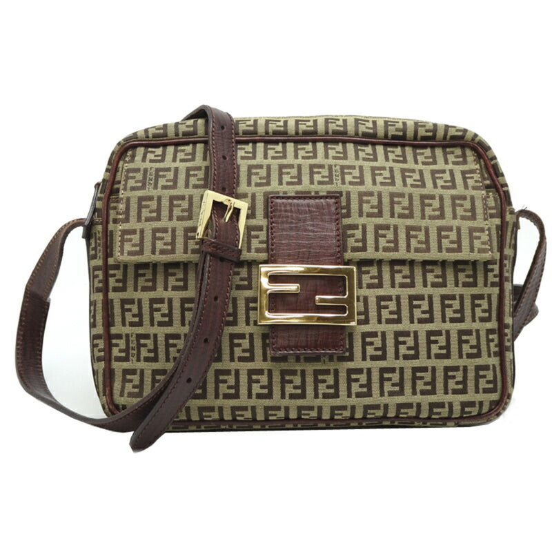 Fendi Beige Brown Canvas Leather Shoulder Bag (Pre-Owned)