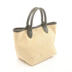 Longchamp Beige Khaki Leather Straw Handbag