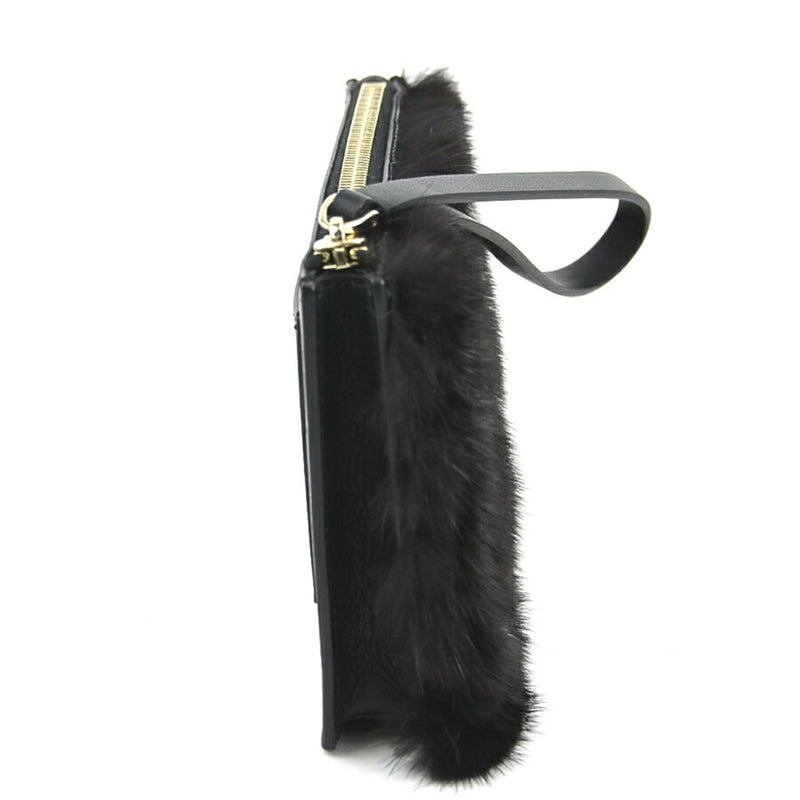 Valentino Garavani Black White Fur Leather Clutch Bag Pouch (Pre-Owned)