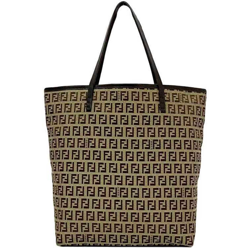 Fendi Beige Brown Canvas Leather Tote Bag (Pre-Owned)