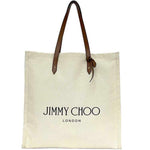 Jimmy Choo Brown White Canvas Leather Tote Bag (Pre-Owned)