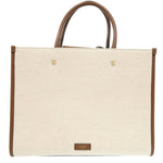 Jimmy Choo Beige Brown Canvas Leather Tote Bag (Pre-Owned)