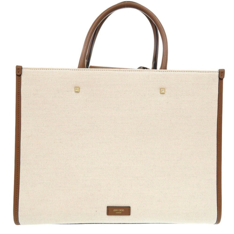 Jimmy Choo Beige Brown Canvas Leather Tote Bag (Pre-Owned)