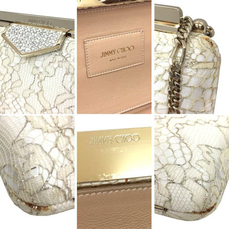 Jimmy Choo Champagne Leather Clutch Bag Handbag (Pre-Owned)