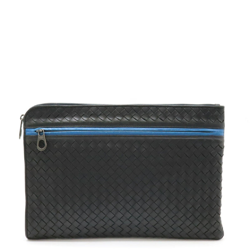 Bottega Veneta Intrecciato Black Blue Intrecciato Clutch Bag (Pre-Owned)