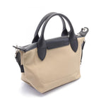 Longchamp Beige Black Nylon Leather Handbag