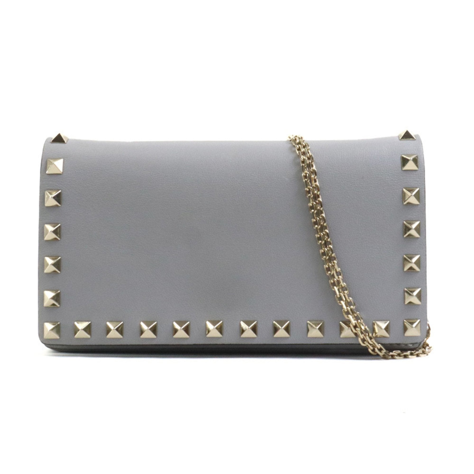 Valentino Garavani Light Gray Leather Metal Shoulder Bag (Pre-Owned)