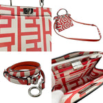 Fendi Red Color White Leather Handbag Shoulder Bag (Pre-Owned)