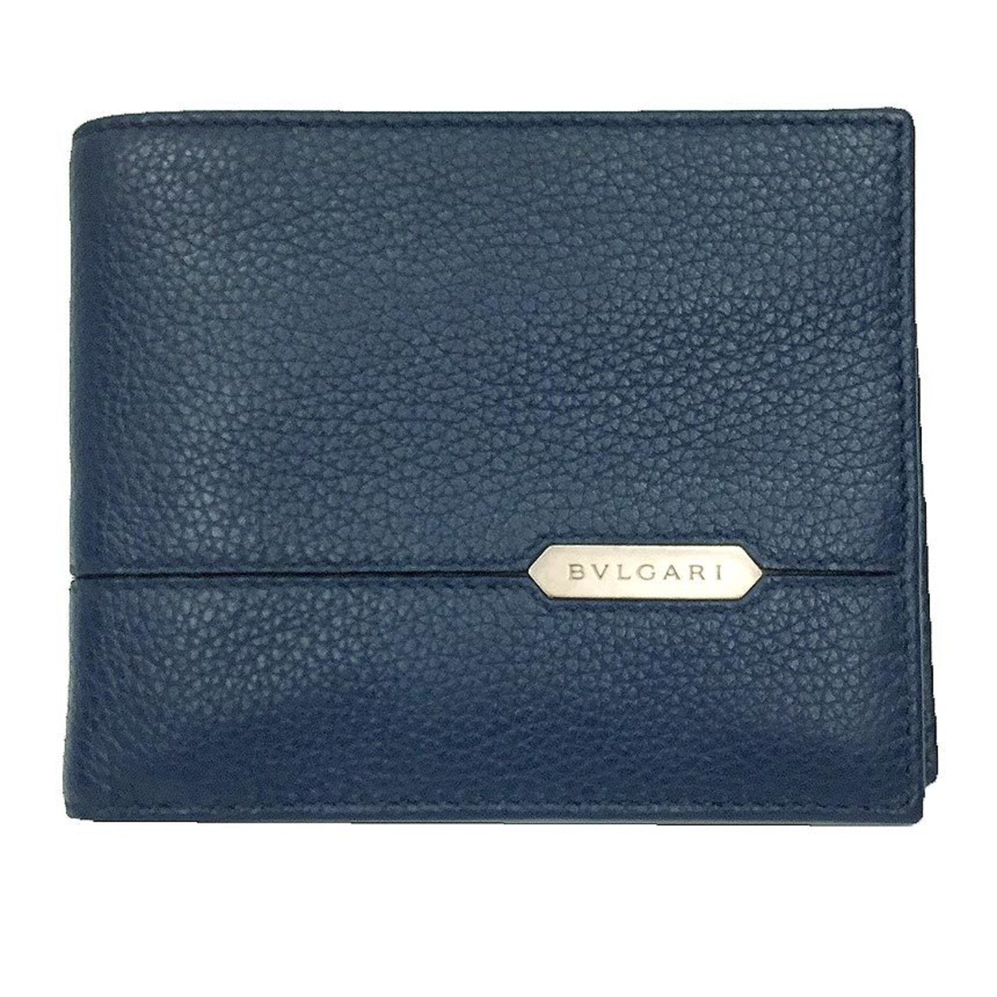 Bvlgari Navy Leather Bill Wallet (Bi-Fold) (Pre-Owned)