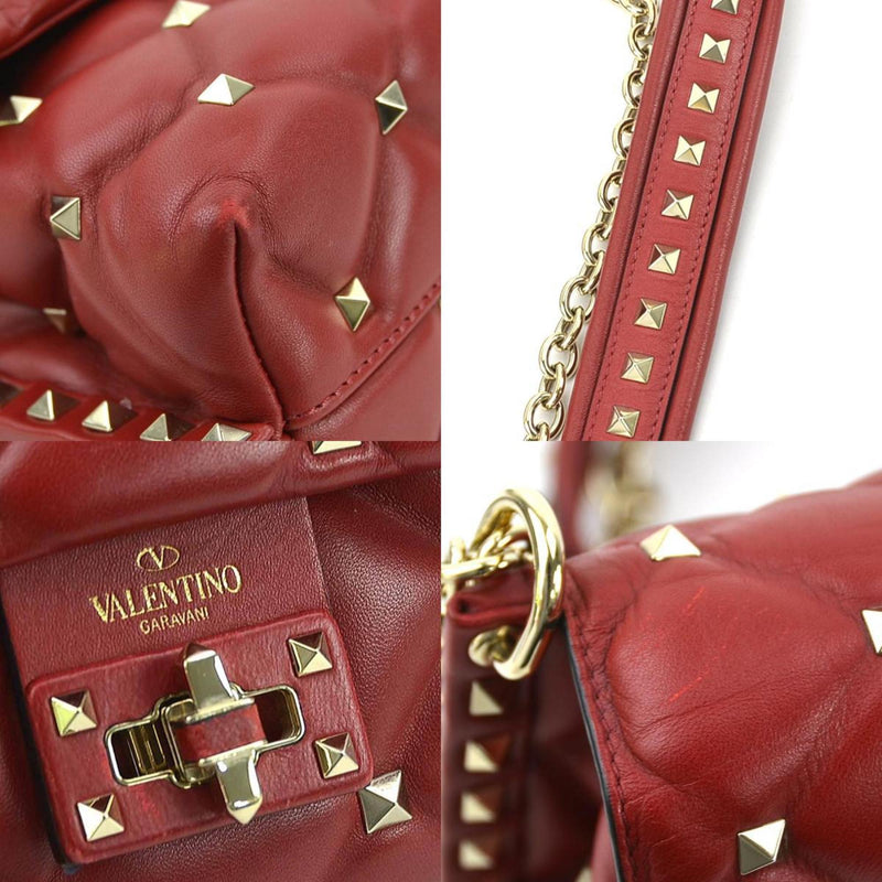 Valentino Garavani Dark Red Gold Leather Metal Shoulder Bag (Pre-Owned)