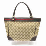 Gucci Brown Leather Canvas Handbag (Pre-Owned)