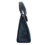 Salvatore Ferragamo Black Navy Suede Canvas Handbag Shoulder Bag (Pre-Owned)