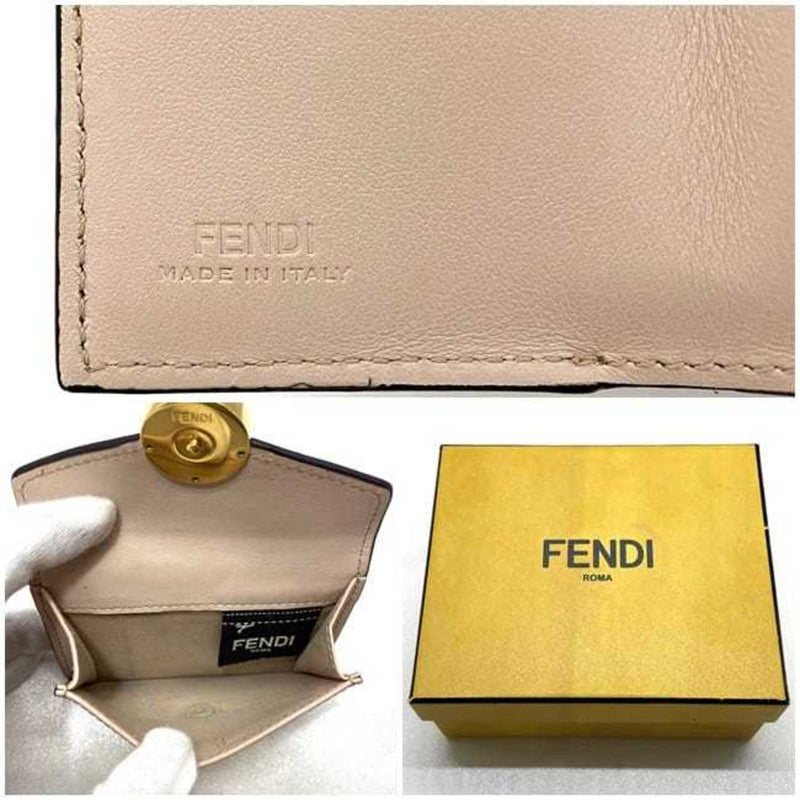 Fendi Beige Gold Pink Beige Leather Wallet (Tri-Fold) (Pre-Owned)