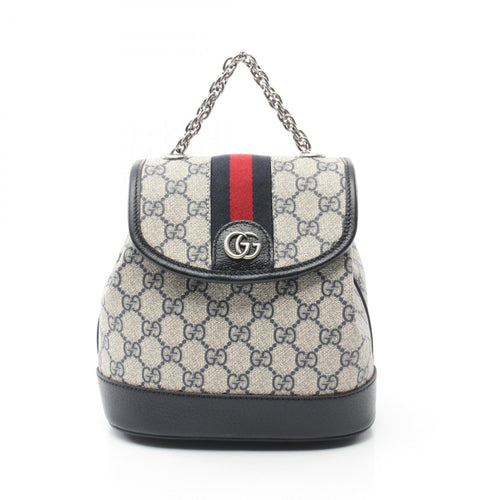 Gucci Navy White Pvc Coated Canvas Leather Backpack (Pre-Owned)