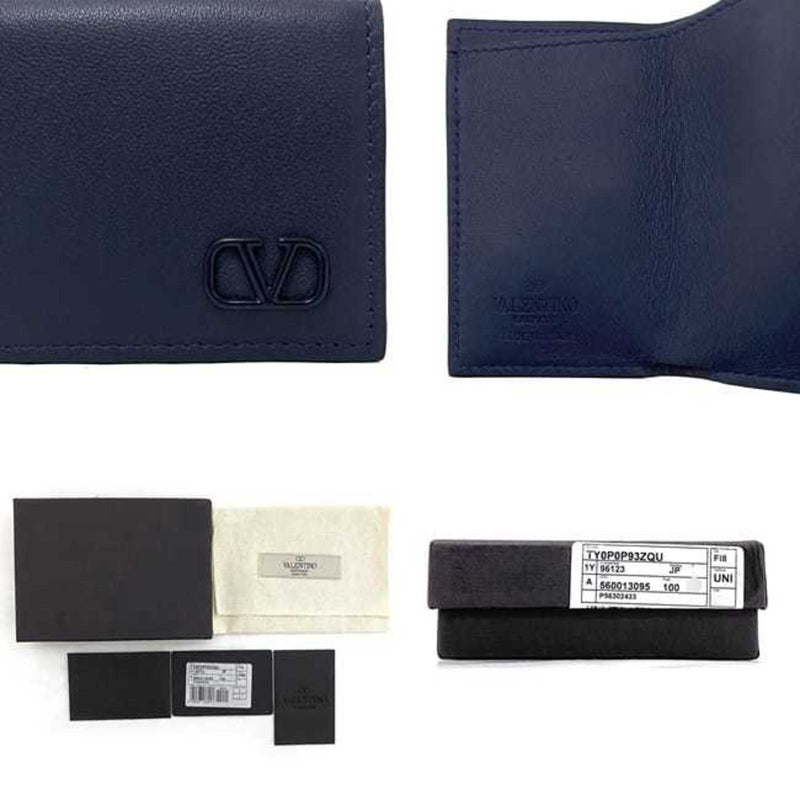 Valentino Garavani Blue Navy Leather Wallet (Tri-Fold) (Pre-Owned)